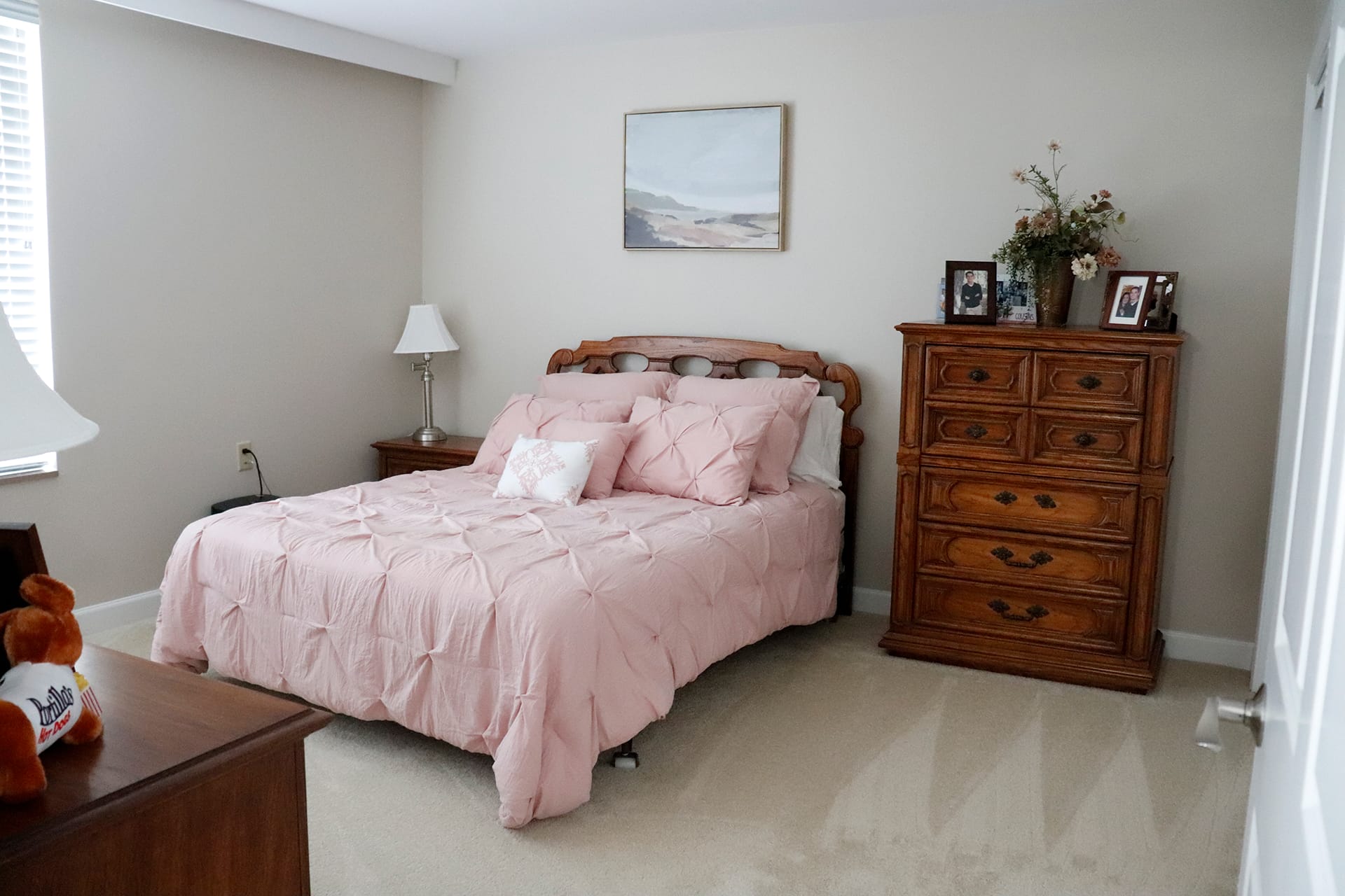 One of the bedrooms in personal care apartments at Oak Crest