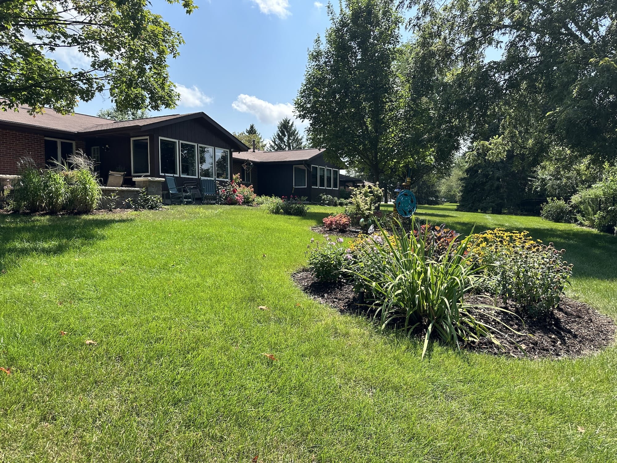 Backyard garden of independent duplex at Oak Crest in DeKalb, Illinois