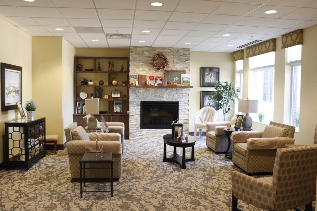 Personal care apartment waiting room at Oak Crest