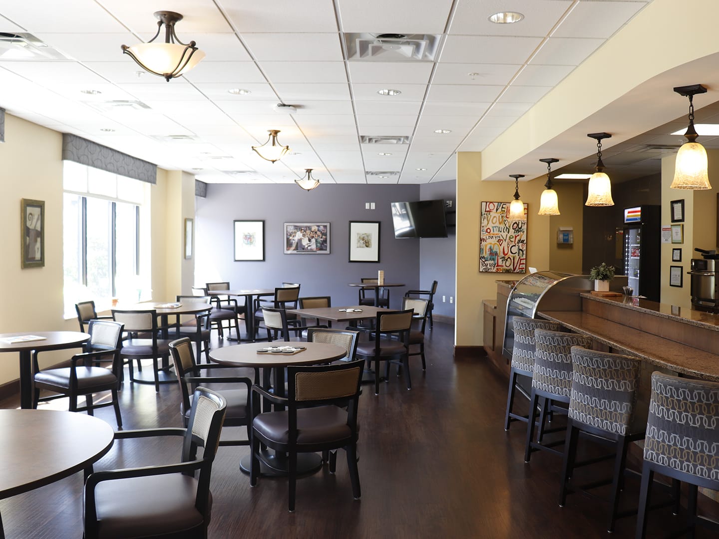 The Pub and tables in the dining room of Oak Crest in DeKalb, Illinois